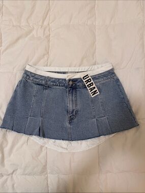 Urban Denim Pleated Mini Skirt in Light Blue